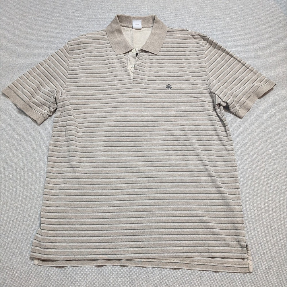 Brooks Brothers Men's Polo Shirt Tan Striped XL Cotton Performance Embroidered